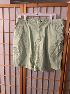 Tackle & Tides Men 36 Chino Shorts L. Green Flamingo Palm Cotton Tropical Beach